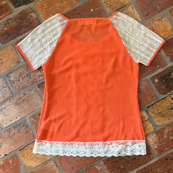 A’reve Semi-sheer with lace sleeves and trim top szS - Picture 8 of 11